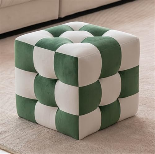 JNTFNE Quadratischer Ottoman-Poufs, Schminkhocker, Sofa-Fußstütze, extra Sitzgelegenheit, weicher Schachbrett-Fußhocker, Sitz, für Wohnzimmer, Schlafzimmer (Grün, 30 x 30 x 30 cm) von JNTFNE
