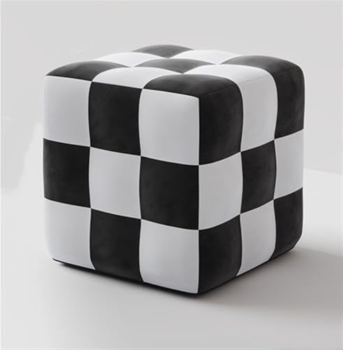 JNTFNE Quadratischer Ottoman-Poufs, Schminkhocker, Sofa-Fußstütze, extra Sitzgelegenheit, weicher Schachbrett-Fußhocker, Sitz, für Wohnzimmer, Schlafzimmer (schwarz, 30 x 30 x 30 cm) von JNTFNE