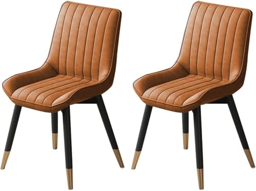 JNTFNE Set mit 2 modernen PU-gepolsterten Esszimmerstühlen mit Stahlrahmenbeinen, ideal für Schlafzimmer, Wohnzimmer und Schminktisch, Braun von JNTFNE