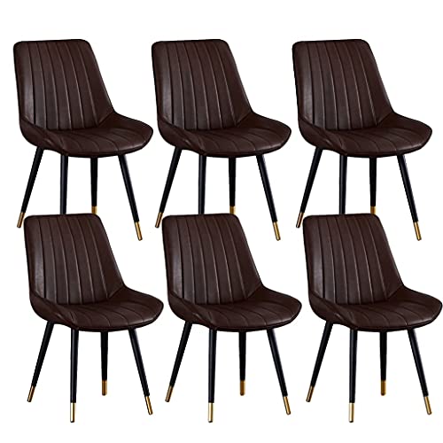 JNTFNE Set mit 6 modernen Esszimmerstühlen aus der Mitte des Jahrhunderts – stilvolles PU-Kissen mit Metallbeinen – moderne Wohnzimmer-Seitenstühle in Braun & Schwarz mit goldenen Füßen von JNTFNE
