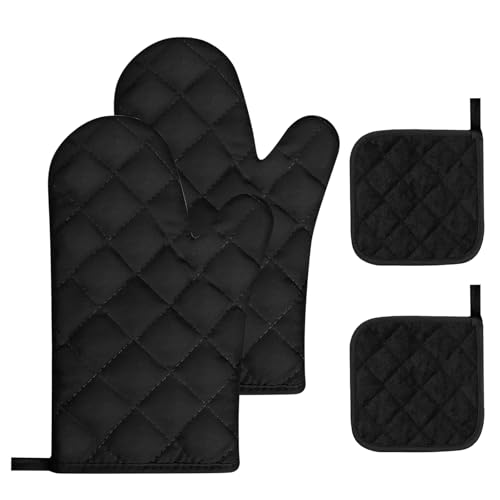 Ofenhandschuhe Topflappen Handschuh 4er Set Topfhandschuhe, Hitzebeständige und rutschfeste Backhandschuhe zum Baumwolle für Kochen Backen Grillen - Schwarz Ofenhandschuhe Topflappen Handschuh 4er Set Topfhandschuhe, Hitzebeständige und rutschfeste Backhandschuhe zum Baumwolle für Kochen Backen Grillen - Schwarz von JNTMIKUN