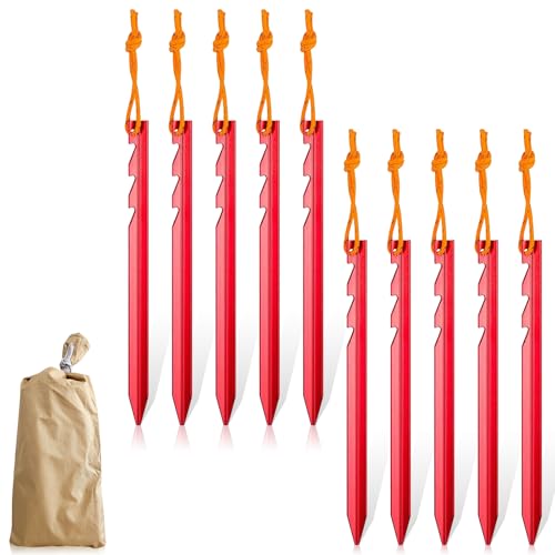 Zeltheringe 10 Stück Zelt Heringe Camping aus Aluminium mit Reflektierende Seil Erdnägel Häringe Stabil für Harten Boden Garten Wiesen Gras Zeltheringe 10 Stück Zelt Heringe Camping aus Aluminium mit Reflektierende Seil Erdnägel Häringe Stabil für Harten Boden Garten Wiesen Gras von JNTMIKUN