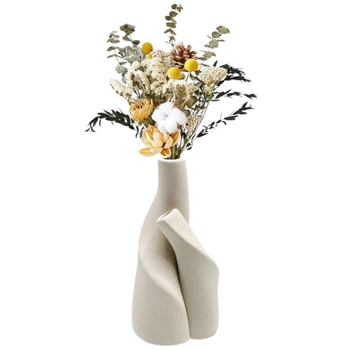 JNUYISW Keramik Vase, 2er Set Nordic Minimalismus Stil Vasen Deko für Pampasgras, Getrocknete, Frische Blumen Moderne Home Decor Keramik Blumenvasen für Haus Wohnzimmer Esstisch Büro Dekor von JNUYISW