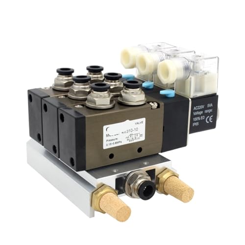 JNVFTCUX 4V310-10 DC24V 12V AC220V AC110V 2 Positionen 5 Wege Vierfach-Magnetventil Aluminium Basis Fitting Schalldämpfer Set 3 4 5 6 Stationen 1St(AC220V 12mm Fittings) von JNVFTCUX