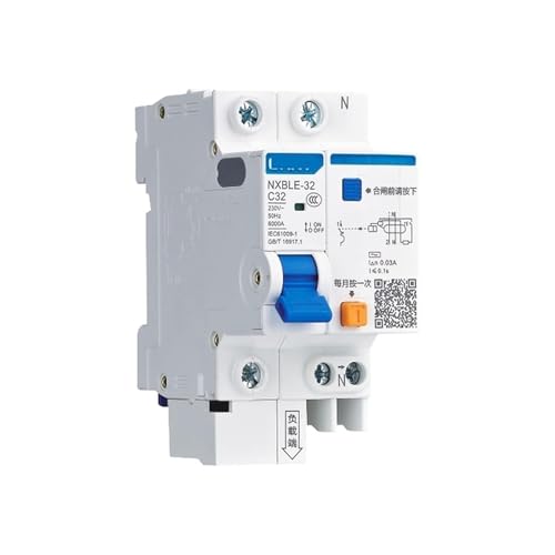 JNVFTCUX Leistungsschalter AC230/400V NXBLE32/63/125C Typ Überlast Kurzschluss 25 32 40 50 63 80 100A Reststrom Aktion 1Pcs Farbe: 1P N Größe: NXB(2P,NXBLE-32 C25) von JNVFTCUX