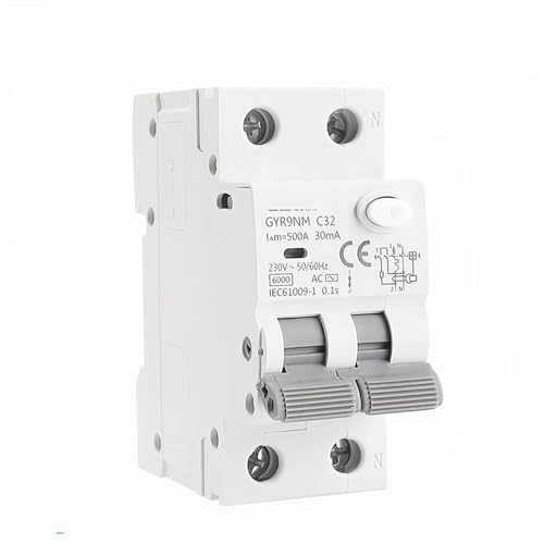 JNVFTCUX Leistungsschalter GYR9NM AC-Typ RCBO Magnetischer Leistungsschalter mit Überstrom- und Leckageschutz Din-Schiene 10A 16A 25A 32A 40A 1St(2P 32A,30mA) von JNVFTCUX