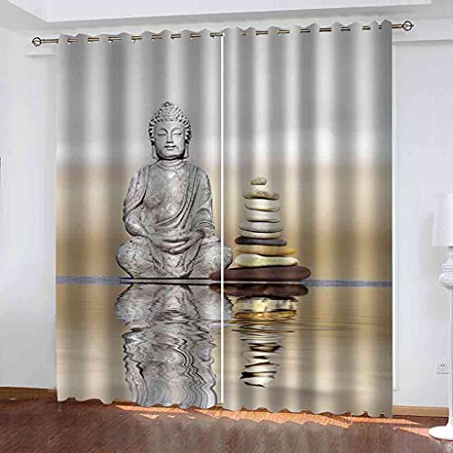 JNWVU Blickdicht Vorhang Mit Ösen, 2 Stücke Verdunkelungsvorhang 200X180Cm (B X H) Buddha Kunst Verdunklungsvorhänge Mit Blickdichtem Futter, Gardinen Blickdicht Für Wohnzimmer von JNWVU