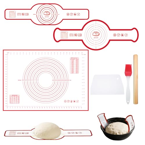 JNYLYFC Silikon Backmatte Set, 2 Stück Wiederverwendbare Silikon Backmatte für Dutch Oven, Antihafte Rutschfeste Backunterlage 70x50 cm, Teigmatte mit Teigschaber, Backpinsel & Nudelholz JNYLYFC Silikon Backmatte Set, 2 Stück Wiederverwendbare Silikon Backmatte für Dutch Oven, Antihafte Rutschfeste Backunterlage 70x50 cm, Teigmatte mit Teigschaber, Backpinsel & Nudelholz von JNYLYFC