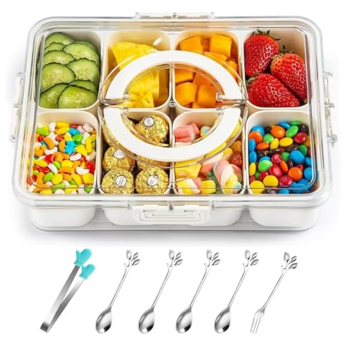 JNYLYFC Snackbox mit 8 Fächern, Snackschale mit Deckel und Griff, Snackteller mit Herausnehmbare Fächer für Süßigkeiten Obst Keksen Dessert Gemüse Nüsse, Snackdose Organizer für Party Picknick Trip von JNYLYFC