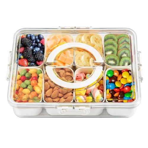 Snackbox mit 8 Fächern, Snackschale mit Deckel und Griff, Snackteller mit Herausnehmbare Fächer für Süßigkeiten Obst Keksen Dessert Gemüse Nüsse, Tragbar Snacktablett Organizer, Spülmaschinenfest Snackbox mit 8 Fächern, Snackschale mit Deckel und Griff, Snackteller mit Herausnehmbare Fächer für Süßigkeiten Obst Keksen Dessert Gemüse Nüsse, Tragbar Snacktablett Organizer, Spülmaschinenfest von JNYLYFC