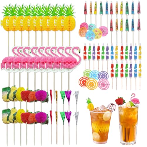 120 Stück Cocktail Deko, 6 Stile Cocktail Zubehör, Bunte Cocktail Schirmchen Feuerwerk Sticks Papierschirmchen Cocktail Dekoration Für Sommerparty Hochzeit Empfang Getränke Kuchen Topper von JNYUTEEN
