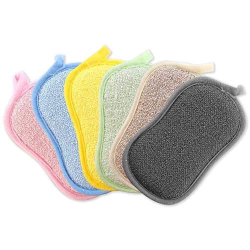 6 Stück Spülschwamm, Mikrofaser Küchenschwamm Zweiseitig Spülschwamme, Topfreiniger Schwamm Küchenschwamm Waschbar Scheuerschwamm Geschirrschwamm für Spülbecken Besteck Herde Küchen von JNYUTEEN