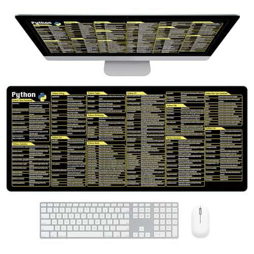 JOAASU Python Shortcuts Unterlage Mauspad, 80×30cm Mauspad mit Shortcuts, Große Maus Pad, Schreibtischunterlage mit Tastenkombinationen, für Programmierer, Büro und Zuhause, Schwarz von JOAASU