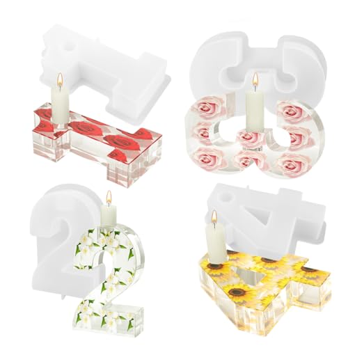 JOBYNIM Silikonform Zahlen 1-4, Adventszahlen 3D Kerzenständer Form, Weihnachten Dekorative Tischdekorationen Moulds von JOBYNIM