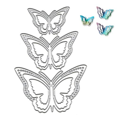JOCXZI 3 Stück 3D Schmetterling Metall Stanzformen- Schmetterling Rahmen Stanzformen Schablonen DIY Scrapbooking Dekorative dekorative Prägepapier-Stanzformen für Kartenherstellung von JOCXZI