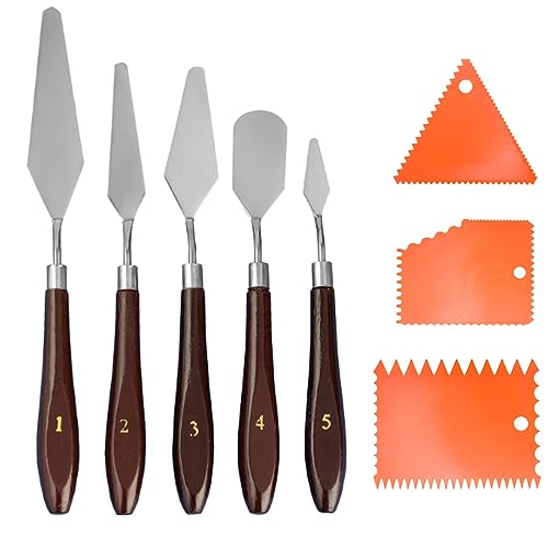 JOCXZI Palette Messer Set,Strukturpaste Fein Spachtel Palette Messer Set(8 Stück),Strukturpaste Spachtel(3),Spachteln(5),Leimspachtel,Malspachtel,zum Malen,Künstlerbedarf von JOCXZI