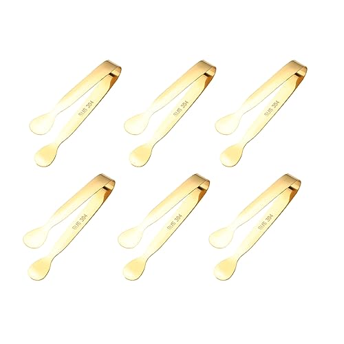 JOCXZI kleine Eiszange Zuckerzange - 6Pcs Zuckerzange Zangen, Edelstahl Küche Zange Eiswürfelzange Eiswürfel Eiszange Süßigkeiten Salat Küchenzange für Kaffee Tee (Golden) von JOCXZI