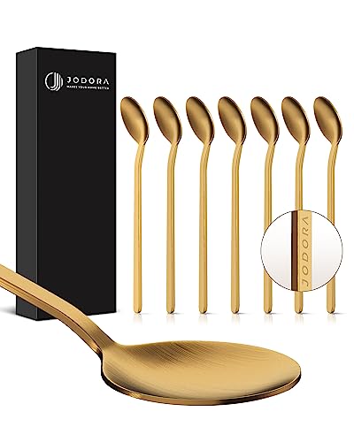 JODORA Design Espressolöffel gold - 6 Espressolöffel klein im Set - Hochwertige Mokkalöffel aus rostfreien Edelstahl - stabile 10cm kleine Löffel spülmaschinengeeignet von JODORA
