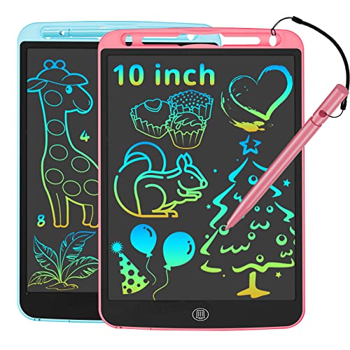 JOEAIS LCD Schreibtafel 2er-Pack, 10 Zoll Drawing Tablet mit Stylus Lanyard, Beschäftigung Digital Notepad für Kinder im Flugzeug, Zeichentafel für Jungen und Mädchen (Rosa+Blau) von JOEAIS