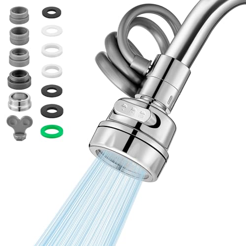 JOEJONI Wasserhahn Verlängerung, Wasserhahn Aufsatz Drehbarer, Multifunktionaler Verlängerungshahn mit 3 Sprühmodi, Wasserhahnaufsatz mit Adapters, für Wasserhähne Küche und Bad von JOEJONI