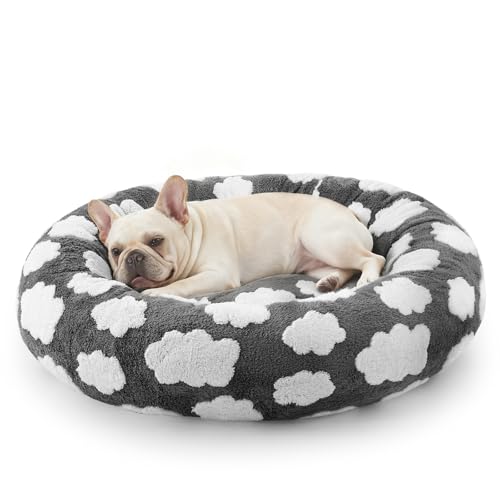 JOEJOY Donut Beruhigendes kleines Hundebett, rundes Katzenbett für Hauskatzen mit abnehmbarem, waschbarem Bezug, 58 cm, orthopädisches, niedliches Welpen-Kätzchen-Haustierbett mit Jacquard-Plüsch von JOEJOY