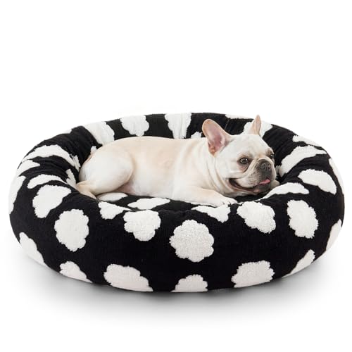 JOEJOY Donut Beruhigendes kleines Hundebett, rundes Katzenbett für Hauskatzen mit abnehmbarem, waschbarem Bezug, 58 cm, orthopädisches, niedliches Welpen-Kätzchen-Haustierbett mit Jacquard-Plüsch von JOEJOY