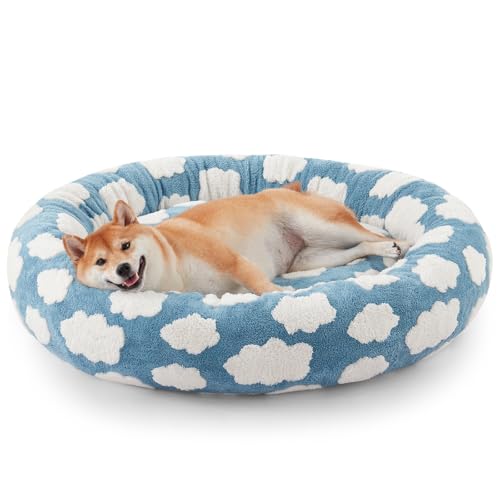 JOEJOY Donut-Hundebett, mittelgroß, niedlich, rund, beruhigendes Hundebett mit abnehmbarem, waschbarem Bezug, 76,2 cm, orthopädisches Haustierbett mit Jacquard-Plüsch, rutschfester Unterseite, Blau JOEJOY Donut-Hundebett, mittelgroß, niedlich, rund, beruhigendes Hundebett mit abnehmbarem, waschbarem Bezug, 76,2 cm, orthopädisches Haustierbett mit Jacquard-Plüsch, rutschfester Unterseite, Blau von JOEJOY