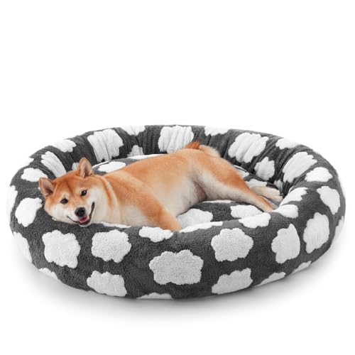 JOEJOY Donut-Hundebett, mittelgroß, niedlich, rund, beruhigendes Hundebett mit abnehmbarem, waschbarem Bezug, 76,2 cm, orthopädisches Haustierbett mit Jacquard-Plüsch, rutschfester Unterseite, Grau JOEJOY Donut-Hundebett, mittelgroß, niedlich, rund, beruhigendes Hundebett mit abnehmbarem, waschbarem Bezug, 76,2 cm, orthopädisches Haustierbett mit Jacquard-Plüsch, rutschfester Unterseite, Grau von JOEJOY