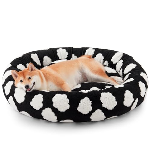 JOEJOY Donut Hundebett, mittelgroß, niedlich, rund, beruhigendes Hundebett mit abnehmbarem, waschbarem Bezug, 76,2 cm, orthopädisches Haustierbett mit Jacquard-Plüsch, rutschfester Unterseite, Schwarz JOEJOY Donut Hundebett, mittelgroß, niedlich, rund, beruhigendes Hundebett mit abnehmbarem, waschbarem Bezug, 76,2 cm, orthopädisches Haustierbett mit Jacquard-Plüsch, rutschfester Unterseite, Schwarz von JOEJOY