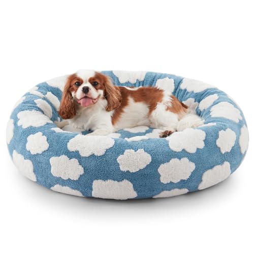 JOEJOY Donut-Katzenbett für Hauskatzen, rundes beruhigendes kleines Hundebett mit abnehmbarem, waschbarem Bezug, 50,8 cm, orthopädisches, niedliches Welpen-Kätzchen-Haustierbett mit Jacquard-Plüsch von JOEJOY