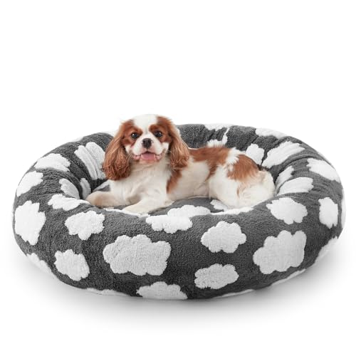 JOEJOY Donut-Katzenbett für Hauskatzen, rundes beruhigendes kleines Hundebett mit abnehmbarem, waschbarem Bezug, 50,8 cm, orthopädisches, niedliches Welpen-Kätzchen-Haustierbett mit Jacquard-Plüsch von JOEJOY