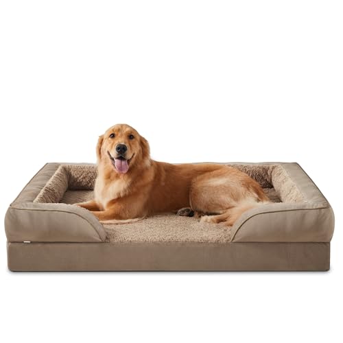 JOEJOY Orthopädisches Hundebett Grosse Hunde, Memory Foam Hundesofa XL, Abnehmbarem Waschbares Hundebett Orthopädisch, 107x81x16 cm Eierförmiger rutschfest Hundecouch, Braun von JOEJOY
