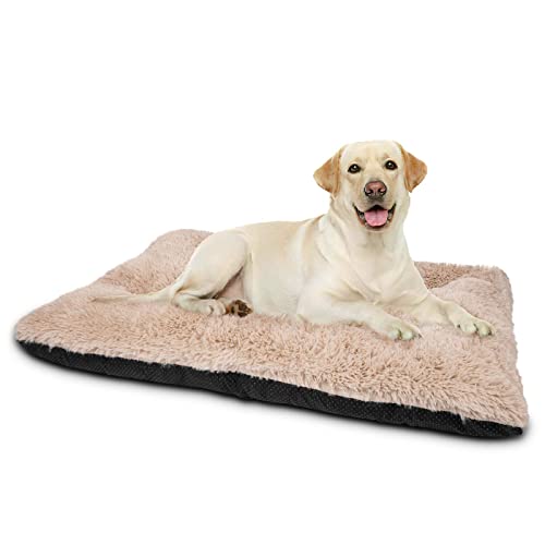 JOEJOY Hundematte Grosse Hunde, 101x68cm Hundebett Flauschig Hundekissen waschbar, kuschelige Anti-Angst Hundematratze, Rutschfestes Hundematte für Extra Grosse Beige von JOEJOY