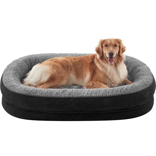 JOEJOY Orthopädisches Hundebett für extra große Hunde, Eierkiste, Memory-Schaum, Haustierbett mit Nackenrolle, wasserdichtes Futter, abnehmbarer, waschbarer Bezug und rutschfeste Unterseite, Schwarz von JOEJOY