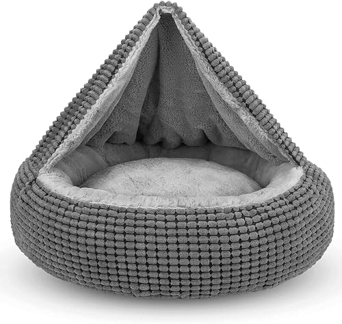 JOEJOY Hundebett Kleine Hunde, Katzenbett Rund mit Decke, Hundekorb Waschbar Flauschig, Hundebetten für Katzen und Kleine Hunde, 59x59x15cm von JOEJOY