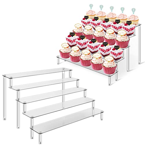 JOENCOST 2 Stücke 5-stufig Acryl Riser Display Regal Ständer, Transparente Acrylständer Riser Regal, Display Regal Organizer für Nagellack Kosmetik Kunsthandwerk Cupcake Buffets Dessert Modell von JOENCOST