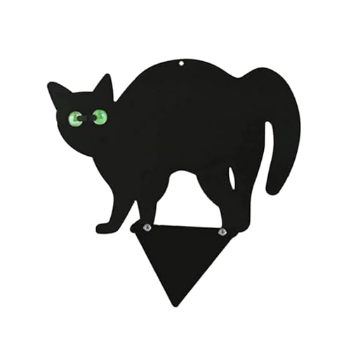 JOERBABU Dekorative schwarze Metall-Katzen für den Außenbereich, Garten und Hof, Eisenstatue mit reflektierendem Auge mit Heringen für Hof von JOERBABU