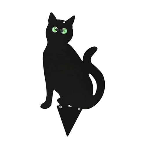 JOERBABU Dekorative schwarze Metall-Katzen für den Außenbereich, Garten und Hof, Eisenstatue mit reflektierendem Auge mit Heringen für Hof von JOERBABU