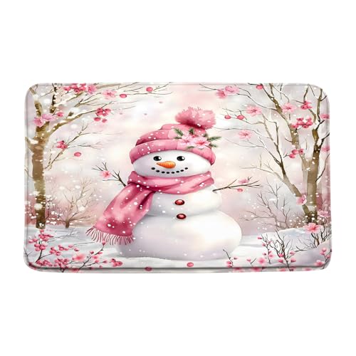 Badematte für den Winter, Weihnachten, Schneemann, Rosa, rustikaler Winterwald, niedlicher Schneemann, Schneeflocke, Blume, Weihnachten, Urlaub, Vintage-Badezimmerdekoration, Teppichboden Badematte für den Winter, Weihnachten, Schneemann, Rosa, rustikaler Winterwald, niedlicher Schneemann, Schneeflocke, Blume, Weihnachten, Urlaub, Vintage-Badezimmerdekoration, Teppichboden von JOFKAXU