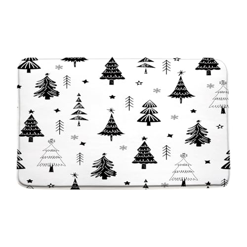 Weihnachtsbaum-Badematte, schwarz-weiß, Weihnachtsbaum, Tannenbaum, Stern, Schneeflocke, Winterurlaub, Frohes neues Jahr, abstraktes Badezimmer-Dekor, Teppich, Bodenteppich Weihnachtsbaum-Badematte, schwarz-weiß, Weihnachtsbaum, Tannenbaum, Stern, Schneeflocke, Winterurlaub, Frohes neues Jahr, abstraktes Badezimmer-Dekor, Teppich, Bodenteppich von JOFKAXU
