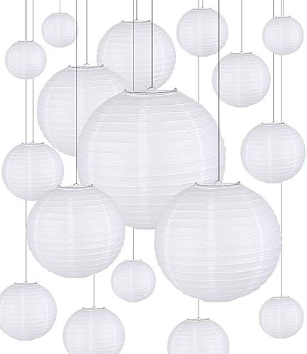 JOFLVA Lampenschirm 20 Stücke Lampions Weiße Papier Laterne Hängende Runde Papierlaternen für Hochzeit Geburtstag Feiern Garten Deko von JOFLVA