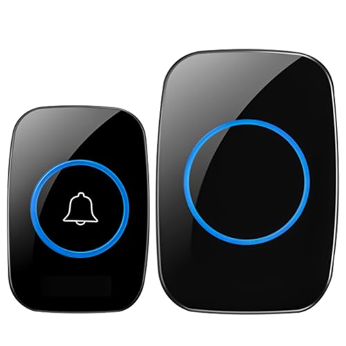 JOFLVA Funkklingel, Mit Batterie Doorbell 300M Reichweite Ip55 Wasserdicht Elektronische Türglocken Türgong, 60 Melodien Mit Led-Blitz,5 Lautstärkestufen Klingeltaster, schwarz Funk-Türklingel-Set. von JOFLVA