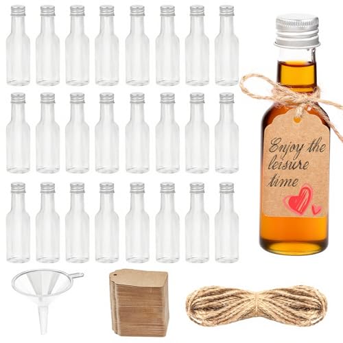 JOFONY 24 Stück Kleine Likörflaschen 50ml, Kleine Plastikflaschen mit Deckel und Trichtern Wiederverwendbare Leere Schnapsflaschen für Partys Reisen von JOFONY