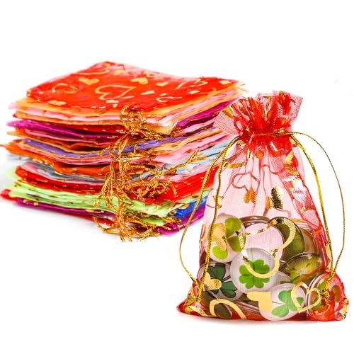 JOFONY Organzasäckchen,100 Stück Organzabeutel,Farbmischung Schmuckbeutel mit Kordelzug,Organza Geschenkbeutel für Festival Party Hochzeit Geschenk(10x15cm) von JOFONY