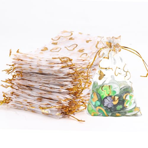 JOFONY Organzasäckchen,100 Stück Organzabeutel,Weiß Schmuckbeutel mit Kordelzug,Organza Geschenkbeutel für Festival Party Hochzeit Geschenk(10x15cm) von JOFONY