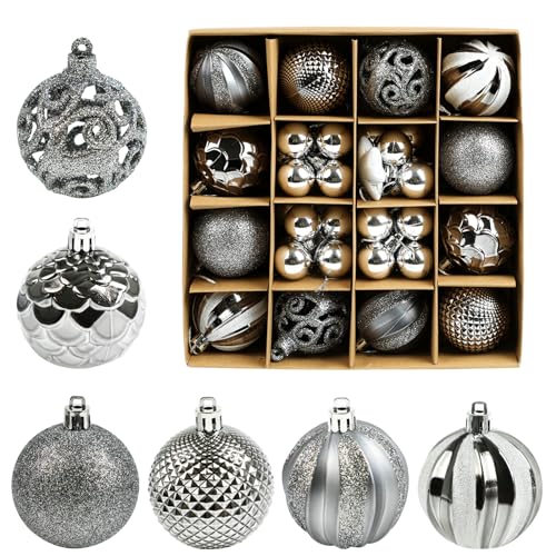 JOFONY Weihnachtsbaumkugeln,42 Stück Weihnachtskugeln Set,Christbaumkugeln Weihnachtsbaumschmuck Weihnachtskugeln Silbergrau Ball und Stern Baumkugeln für Indoor Outdoor Weihnachtsbaum Deko JOFONY Weihnachtsbaumkugeln,42 Stück Weihnachtskugeln Set,Christbaumkugeln Weihnachtsbaumschmuck Weihnachtskugeln Silbergrau Ball und Stern Baumkugeln für Indoor Outdoor Weihnachtsbaum Deko von JOFONY