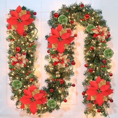 JOFONY Weihnachtsgirlande mit Beleuchtung, 1.8M Tannengirlande mit Blumen Tannenzapfen und Rote Beere, Künstliche Weihnachten Girlande mit 35 LED für Haustür Treppen Kamin weihnachtsdeko JOFONY Weihnachtsgirlande mit Beleuchtung, 1.8M Tannengirlande mit Blumen Tannenzapfen und Rote Beere, Künstliche Weihnachten Girlande mit 35 LED für Haustür Treppen Kamin weihnachtsdeko von JOFONY