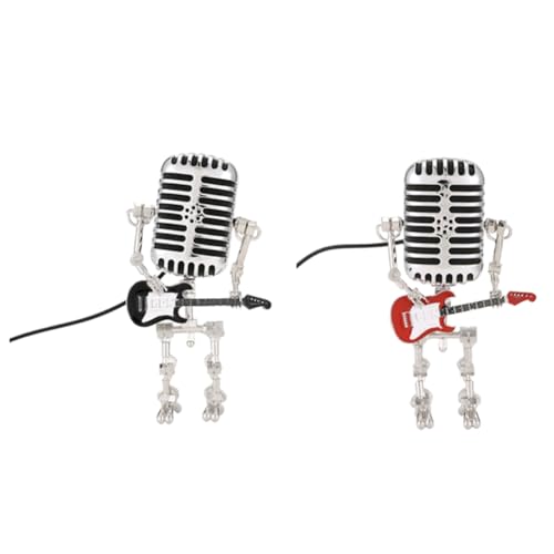 JOFUUM 2-Teiliges Mikrofon-Rockbot, Metall-Mikrofon-Roboter-Tischlampe mit Gitarre im Vintage-Stil, Vintage-Mikrofon-Roboter-Schreibtischlampe von JOFUUM