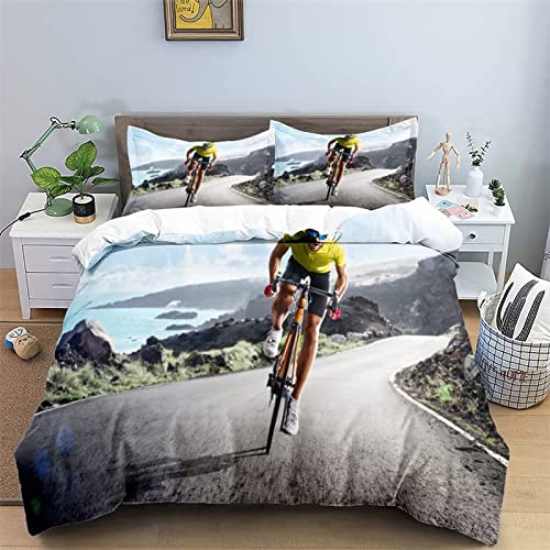 JOGAMA Bettwäsche 135x200 cm Mountainbike, 3D Bettwäsche Set Mikrofaser Bettbezug Fahrrad für Kinder, Weiche Bettbezüge + 2 Kissenbezug 80x80 cm, mit Reißverschluss von JOGAMA