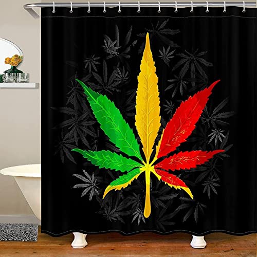 JOGAMA Duschvorhang 120x200 Farbige Marihuanablätter, Shower Curtains Antischimmel 3D Marihuana-Blatt, Duschvorhänge Wasserdicht Waschbar, Badevorhang für Badewanne Dusche Badezimmer, mit 8 Ringe von JOGAMA